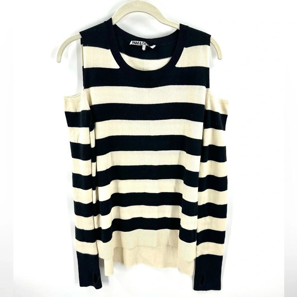 Pam & Gela Sweater Womens Small Wool Cotton Side Zip Nautical Preppy Stretch